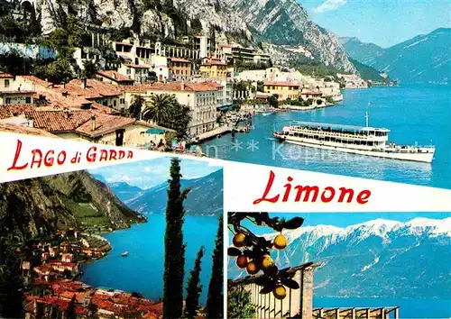 AK / Ansichtskarte Limone Lago di Garda Panorama Kueste Faehre Alpen