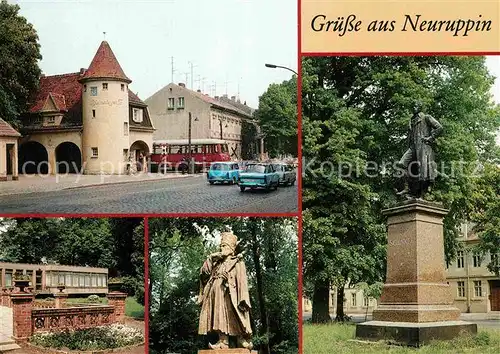 AK / Ansichtskarte Neuruppin Am Bahnhof Rheinberger Tor HO Cafe Tempelgarten Plastik Schinkeldenkmal Kat. Neuruppin