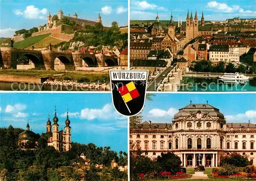 AK / Ansichtskarte Wuerzburg Mainbruecke Festung Marienberg Stadtbild mit Kirche Residenz Kat. Wuerzburg