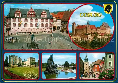 AK / Ansichtskarte Coburg Stadthaus Veste Ehrenburg Schlossplatz Brunnen Figur Fussgaengerzone Kat. Coburg