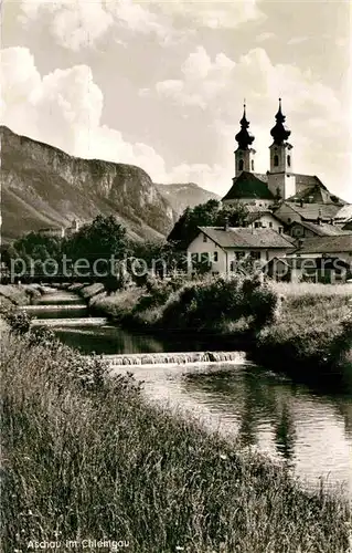 AK / Ansichtskarte Aschau Chiemgau Partie am Bachlauf Kirche Burg Hohenaschau Kat. Aschau i.Chiemgau