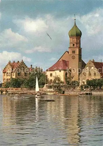 AK / Ansichtskarte Wasserburg Bodensee Ansicht vom See aus Kirche Kat. Wasserburg (Bodensee)