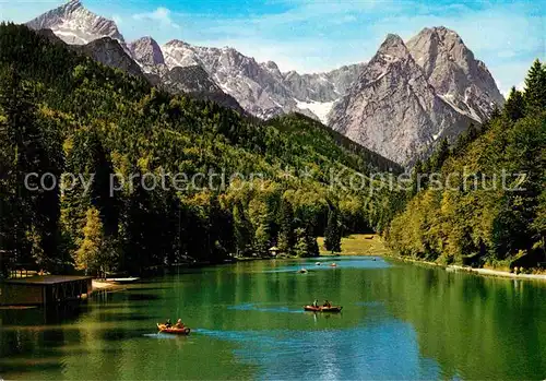 AK / Ansichtskarte Garmisch Partenkirchen Riessersee mit Alpspitze Hoellental Waxensteine Wettersteingebirge Kat. Garmisch Partenkirchen