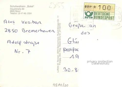 AK / Ansichtskarte Bokel Bremerhaven Schullandheim Bokel Fliegeraufnahme Kat. Bokel