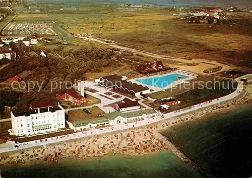 AK / Ansichtskarte Norderney Nordseebad Fliegeraufnahme Strand Meerwasser Freibad Wellenanlage Kat. Norderney