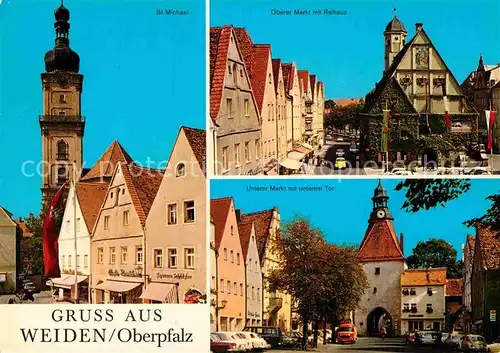 AK / Ansichtskarte Weiden Oberpfalz Kirche Markt Rathaus Unteres Tor Kat. Weiden i.d.OPf.