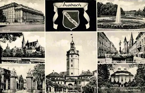 AK / Ansichtskarte Ansbach Mittelfranken Schloss Hofgarten Orangerie Kirche Schlosstor Herriedertor Brunnen Prinzenschloesschen Kat. Ansbach