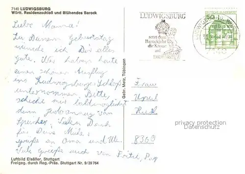 AK / Ansichtskarte Ludwigsburg Wuerttemberg Fliegeraufnahme Residenzschloss 