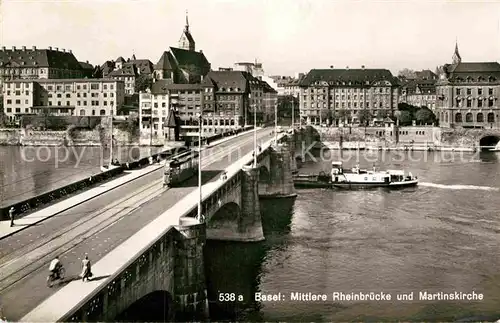 AK / Ansichtskarte Basel BS Mittlere Rheinbruecke und Martinskirche Kat. Basel