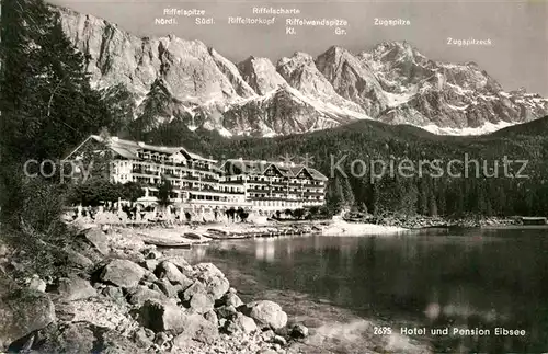 AK / Ansichtskarte Eibsee HotelPension Riffelspitze Zugspitze Zugspitzeck Riffelwandspize Kat. Grainau