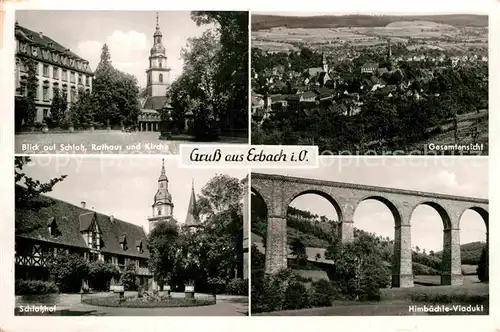 AK / Ansichtskarte Erbach Odenwald Schloss Rathaus Kirche Schlosshof Himbaechle Viadukt Panorama Kat. Erbach