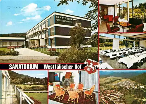 AK / Ansichtskarte Reinhardshausen Sanatorium Westfaelischer Hof Speisesaal Fliegeraufnahme Kat. Bad Wildungen