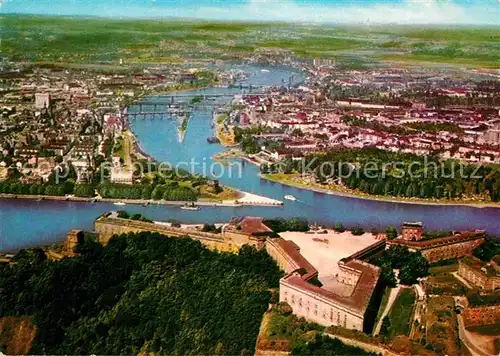 AK / Ansichtskarte Koblenz Rhein Festung Ehrenbreitstein und Deutsches Eck Fliegeraufnahme Kat. Koblenz