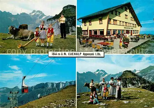 AK / Ansichtskarte Appenzell IR Ebenalp Terrasse Alphornblaeser Seilnahn Trachtengruppe Kat. Appenzell