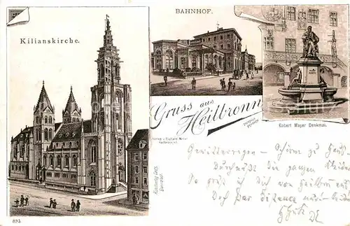 AK / Ansichtskarte Heilbronn Neckar Bahnhof Kilianskirche Robert Mayer Denkmal  Kat. Heilbronn