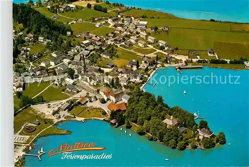 AK / Ansichtskarte Mattsee Salzburg Fliegeraufnahme Seespitz Schlossberg Wartstein Kat. Mattsee