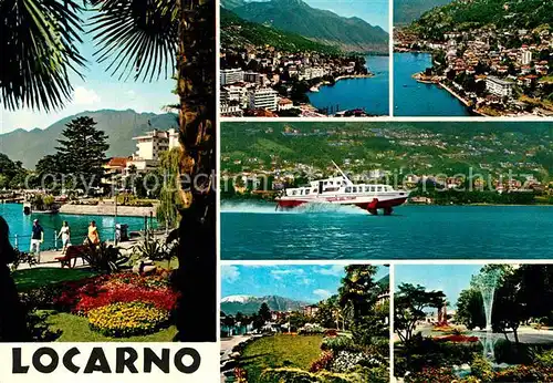 AK / Ansichtskarte Locarno Lago Maggiore Fliegeraufnahme Tragflaechenboot Park Brunnen Uferpromenade