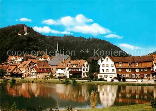 AK / Ansichtskarte Bad Liebenzell Stadtsee mit Hotel Loewen St Liobakirche und Burg Kat. Bad Liebenzell