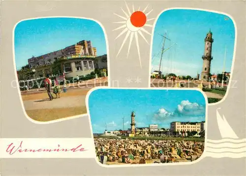 AK / Ansichtskarte Warnemuende Ostseebad Kurhaus Leuchtturm Strand mit Ferienheim Kat. Rostock