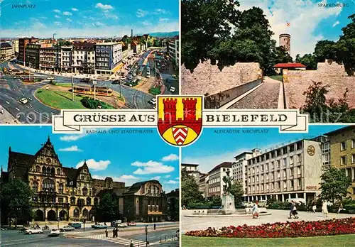 AK / Ansichtskarte Bielefeld Jahnplatz Rathaus Stadttheater Altstaedter Kirchplatz Sparrenburg Kat. Bielefeld