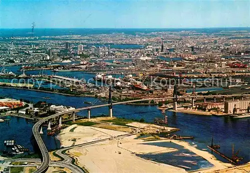 AK / Ansichtskarte Hamburg Fliegeraufnahme mit Koehlbrandbruecke und Hafen Kat. Hamburg