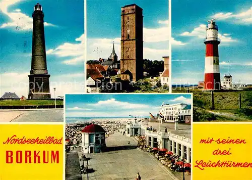 AK / Ansichtskarte Borkum Nordseebad mit seinen drei Leuchttuermen Strandpromenade Pavillon Kat. Borkum