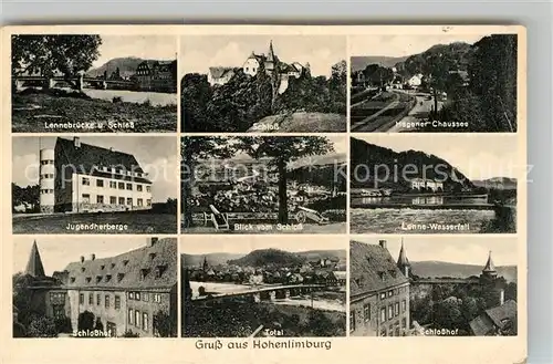 AK / Ansichtskarte Hohenlimburg Lennebruecke Schloss Jugendherberge Schlosshof Lenne Wasserfall Kat. Hagen