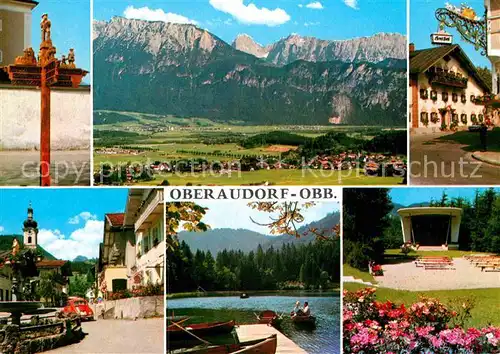 AK / Ansichtskarte Oberaudorf Panorama Wegweiser Altes Postschild Dorfplatz Musikpavillon  Kat. Oberaudorf