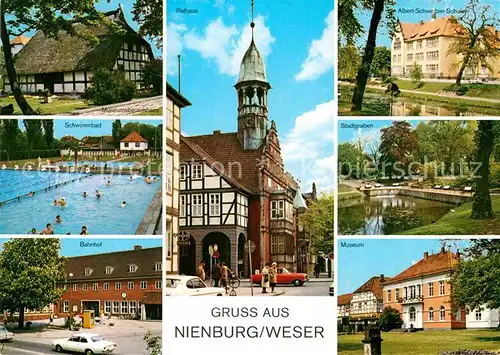 AK / Ansichtskarte Nienburg Weser Rathaus Museum Freibad Albert Schweizer Schule Kat. Nienburg (Weser)