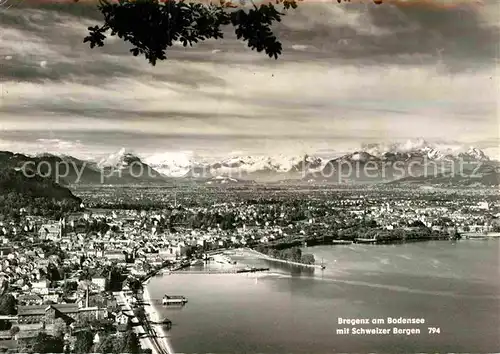 AK / Ansichtskarte Bregenz Bodensee Panorama mit Schweizer Bergen