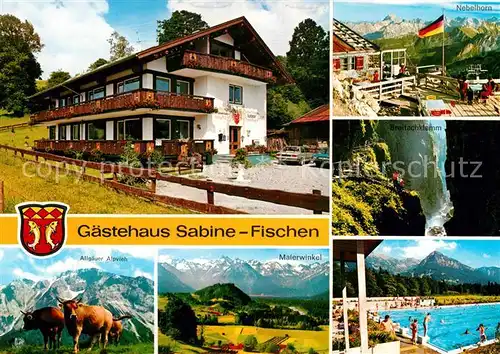 AK / Ansichtskarte Fischen Allgaeu Gaestehaus Sabine Alpvieh Malerwinkel Freibad Wasserfall Nebelhorn Kat. Fischen i.Allgaeu