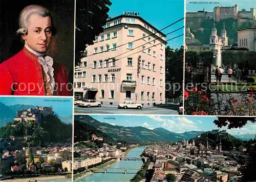 AK / Ansichtskarte Salzburg Oesterreich Hotel Mozart Mirabellgarten Feste Hohensalzburg Kat. Salzburg