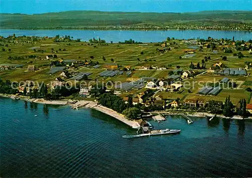 AK / Ansichtskarte Insel Reichenau Fliegeraufnahme mit Schiffsanlegestelle Kat. Reichenau Bodensee