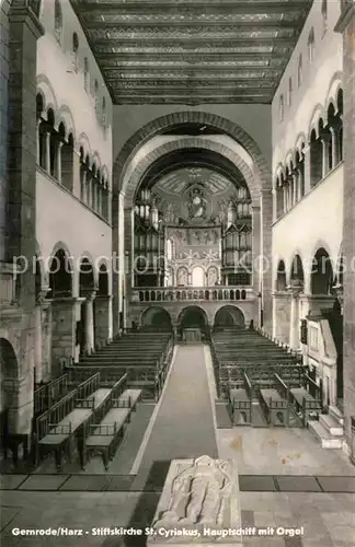 AK / Ansichtskarte Gernrode Harz Stiftskirche St Cyriakus Hauptschiff mit Orgel Kat. Gernrode Harz