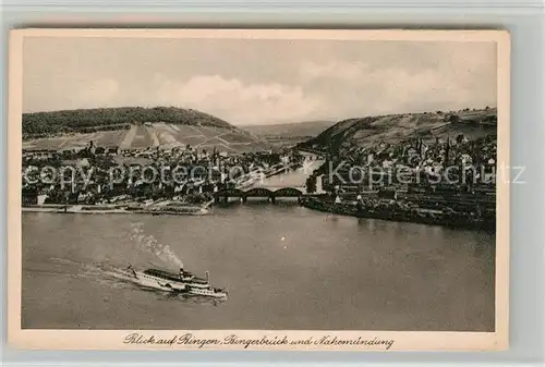 AK / Ansichtskarte Bingen Rhein Panorama Bingerbrueck Nahemuendung Personendampfer Niederwalddenkmal Kat. Bingen am Rhein