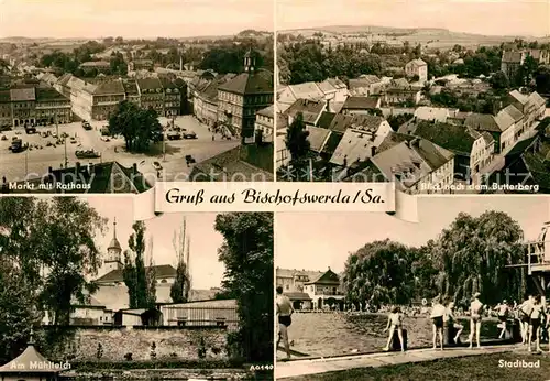 AK / Ansichtskarte Bischofswerda Markt Rathaus Butterberg Muehlteich Stadtbad Kat. Bischofswerda