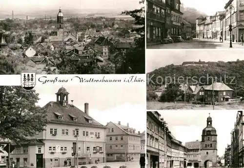 AK / Ansichtskarte Waltershausen Unterfranken Stadtblick Rathaus Am Markt Tabarzer Str mit Schloss Tenneberg Nikolaustor Kat. Saal a.d.Saale