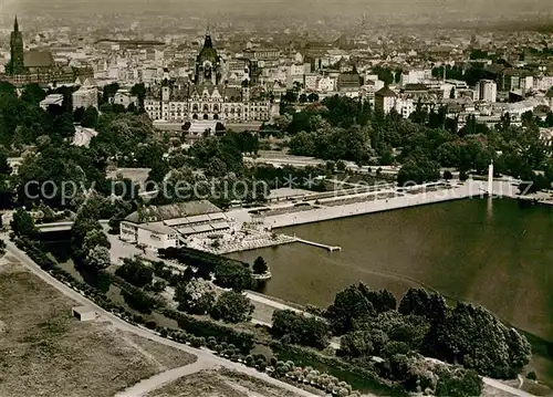 AK / Ansichtskarte Hannover Fliegeraufnahme mit Maschsee Neuem Rathaus und Marktkirche Kat. Hannover