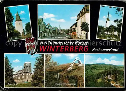 AK / Ansichtskarte Winterberg Hochsauerland Kirche Waltenberg Astenturm St Georg Sprungschanze Bobhaus Kat. Winterberg