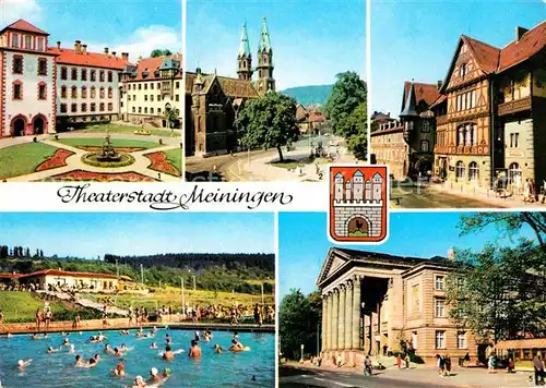 AK / Ansichtskarte Meiningen Thueringen Schloss Schwimmbad Theater Henneberger Haus Kat. Meiningen