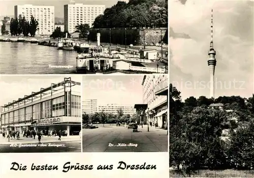 AK / Ansichtskarte Dresden Terrassenufer HOG Am Zwinger Dr Kuelz Ring Fernsehturm Kat. Dresden Elbe