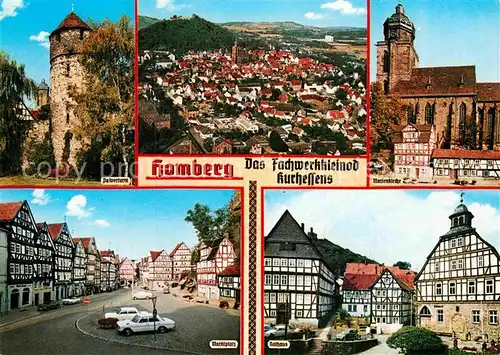 AK / Ansichtskarte Homberg Efze Pulverturm Kirche Rathaus Marktplatz Fachwerkhaeuser Kat. Homberg (Efze)