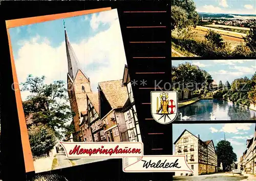 AK / Ansichtskarte Mengeringhausen Ortsmotiv mit Kirche Schwanenteich Landschaftspanorama Kat. Bad Arolsen