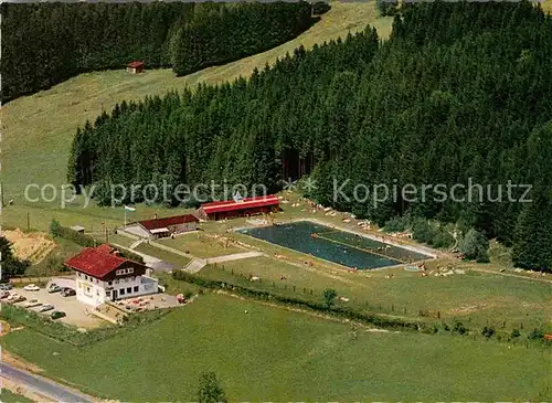 AK / Ansichtskarte Haldenwang Allgaeu Hotel Cafe Honold Freibad Fliegeraufnahme Kat. Haldenwang