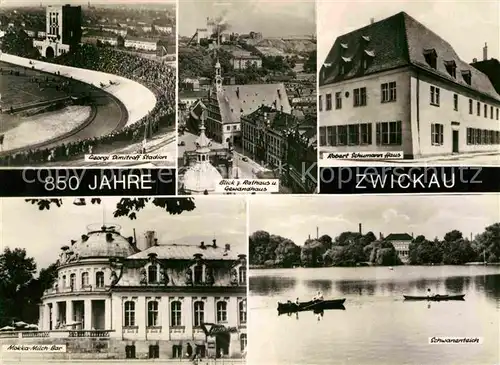 AK / Ansichtskarte Zwickau Sachsen Georgi Dimitroff Stadion Gewandhaus Robert Schumann Haus Mokka Milch Bar Schwanenteich Kat. Zwickau