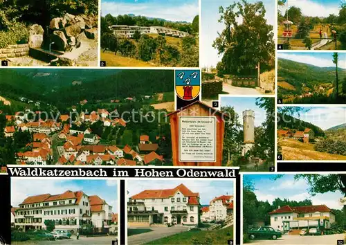 AK / Ansichtskarte Waldkatzenbach Freya Quelle Linde Ehrenmal Hoellgrund Muehle Gasthof Zum Adler Kat. Waldbrunn