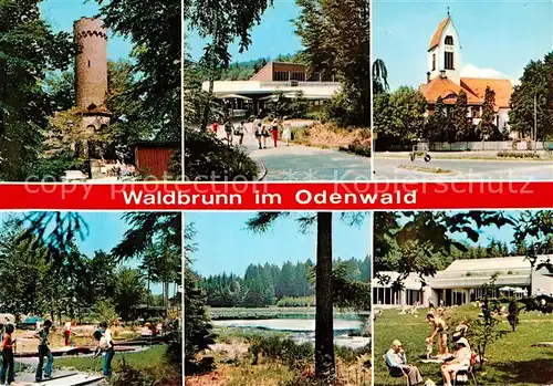 AK / Ansichtskarte Waldbrunn Odenwald Katzenbergturm Kirche See Minigolfplatz Kat. Waldbrunn