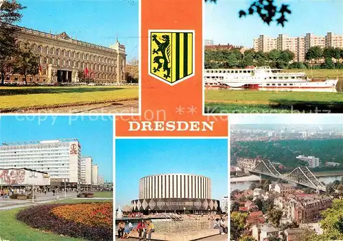 AK / Ansichtskarte Dresden Bezirksgericht Kaethe Kollwitz Ufer Prager Strasse Filmtheater Blaues Wunder Kat. Dresden Elbe