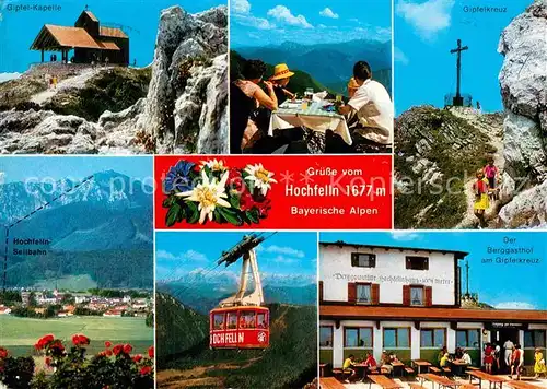 AK / Ansichtskarte Ruhpolding Hochfelln Gipfelkreuz Kapelle Seilbahn Berggasthof Alpenflora Bayerische Alpen Kat. Ruhpolding