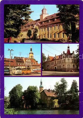 AK / Ansichtskarte Pulsnitz Sachsen Klinik Platz der Befreiung Kulturhaus Schlossteich Kirche Kat. Pulsnitz